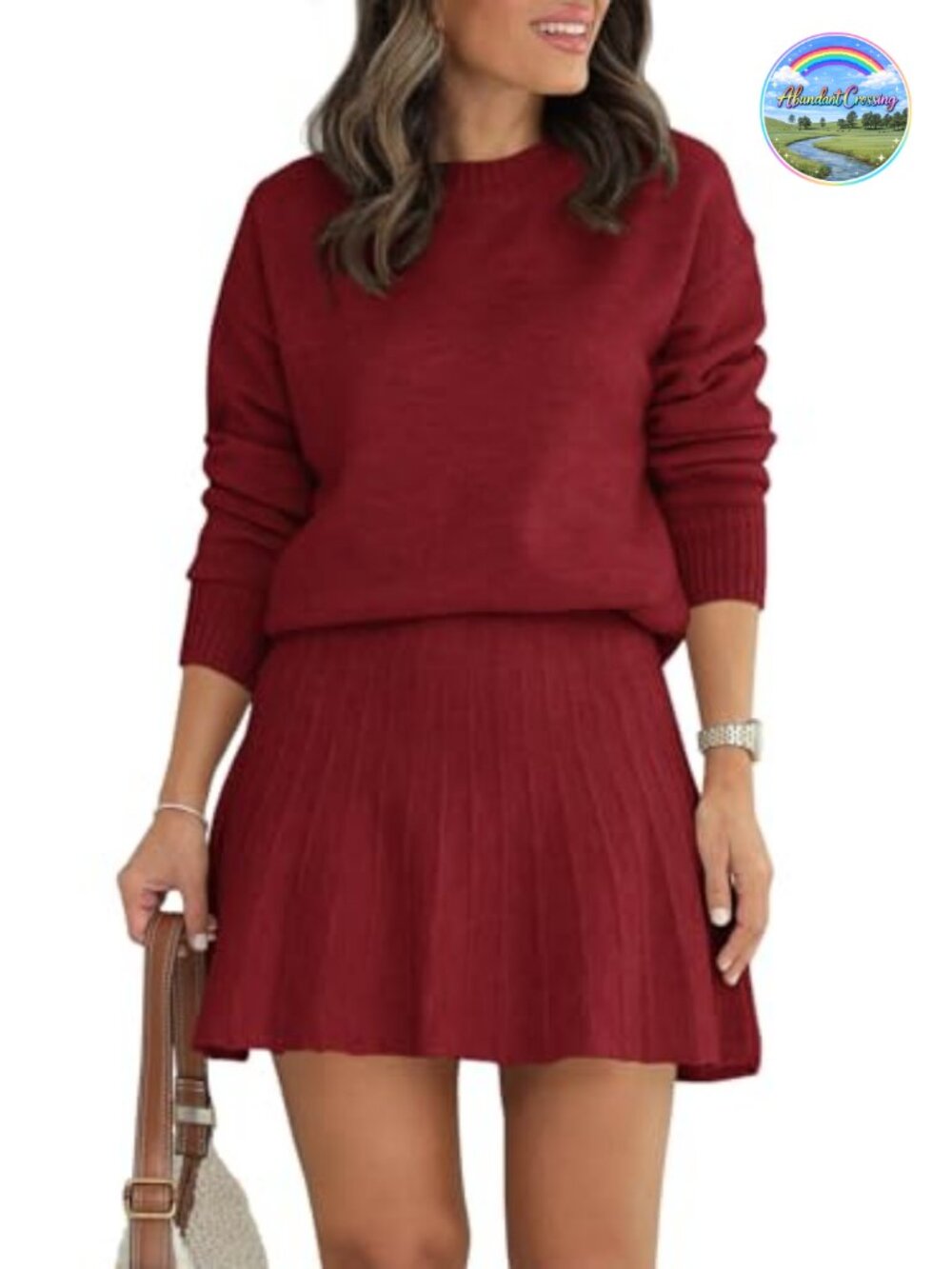 Womens 2 Piece Sweater Skirt Set Pullover Pleated Mini Knit Fall Casual